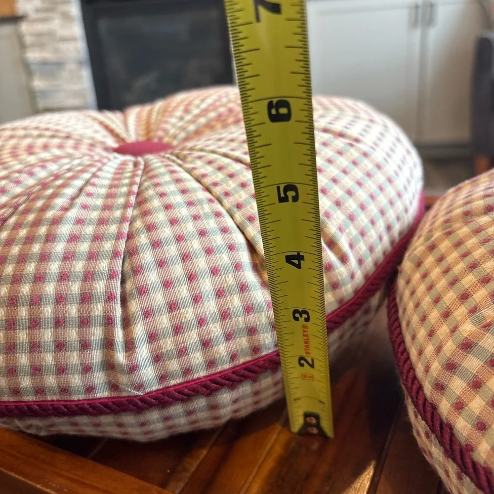 Vintage Plaid Checkered Tufted Throw Pillow Set with Piping Burgundy Cottage